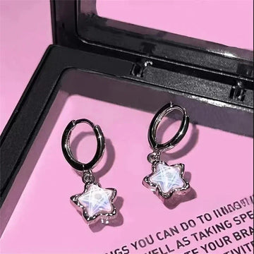 Daiiibabyyy Gothic Cute Dream Fairy Moonlight Stone Star Pendant Earrings For Egirl Y2K EMO 2000s Harajuku Goth Vintage Jewelry Accessories